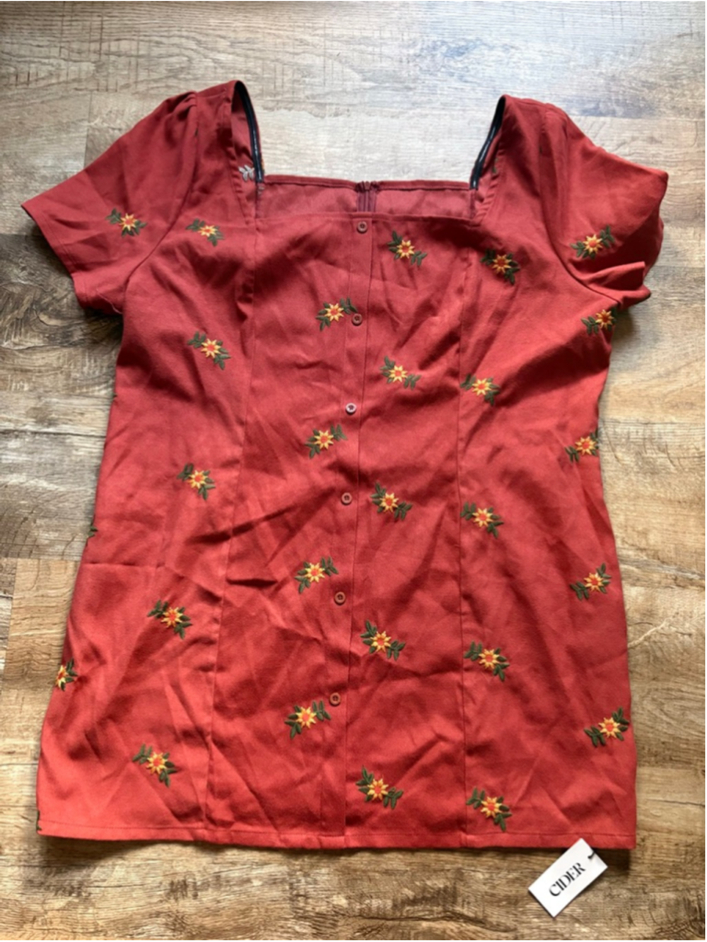 Cider Floral Embroidered Square Neck Mini Dress 4XL
